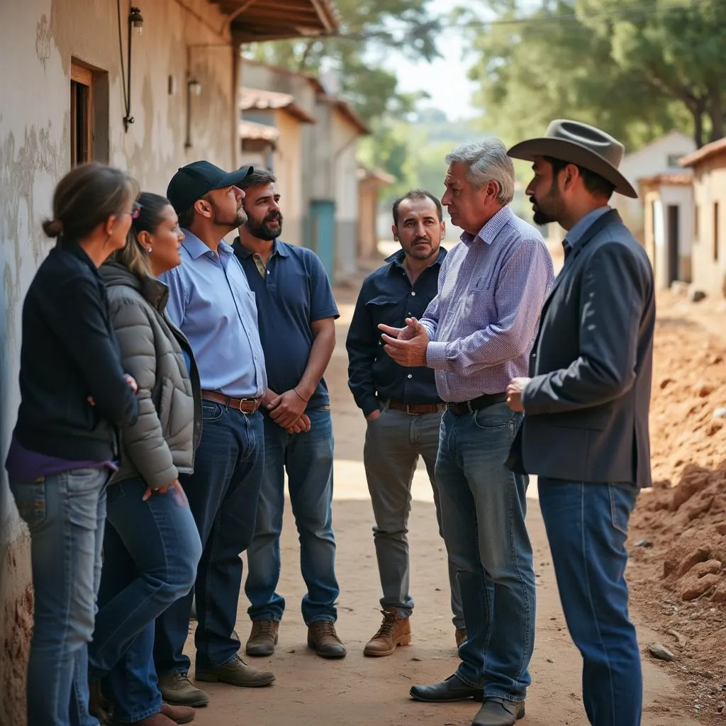 Representantes de la compañía interactuando con la comunidad local en proyecto petrolero.